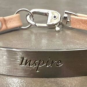Cynthia H Designs -NEW- “INSPIRE” Bracelet Silver Metal & Tan Leather Gifts Gift